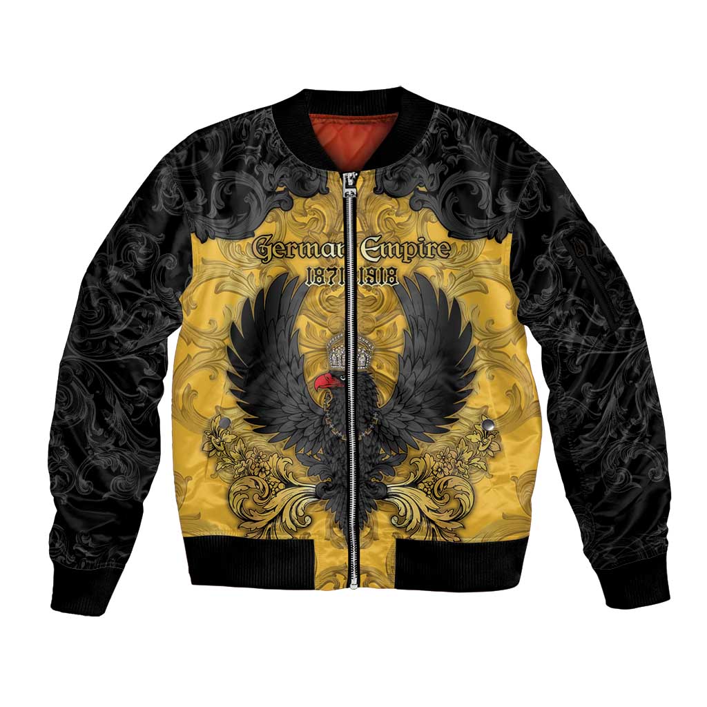 Personalized German Empire Sleeve Zip Bomber Jacket Imperial Black Eagle With Baroque Patterns - Wonder Print Shop