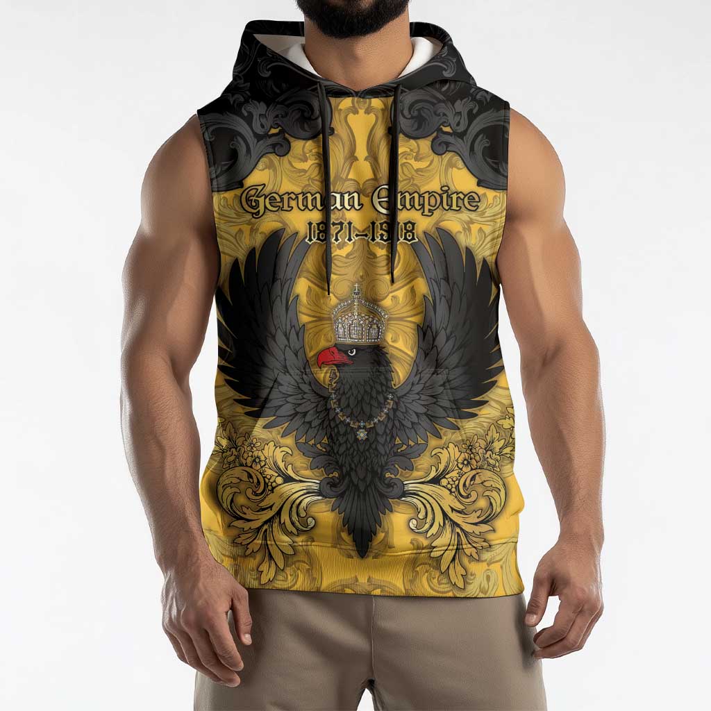 Personalized German Empire Sleeveless Hoodie Imperial Black Eagle With Baroque Patterns - Wonder Print Shop