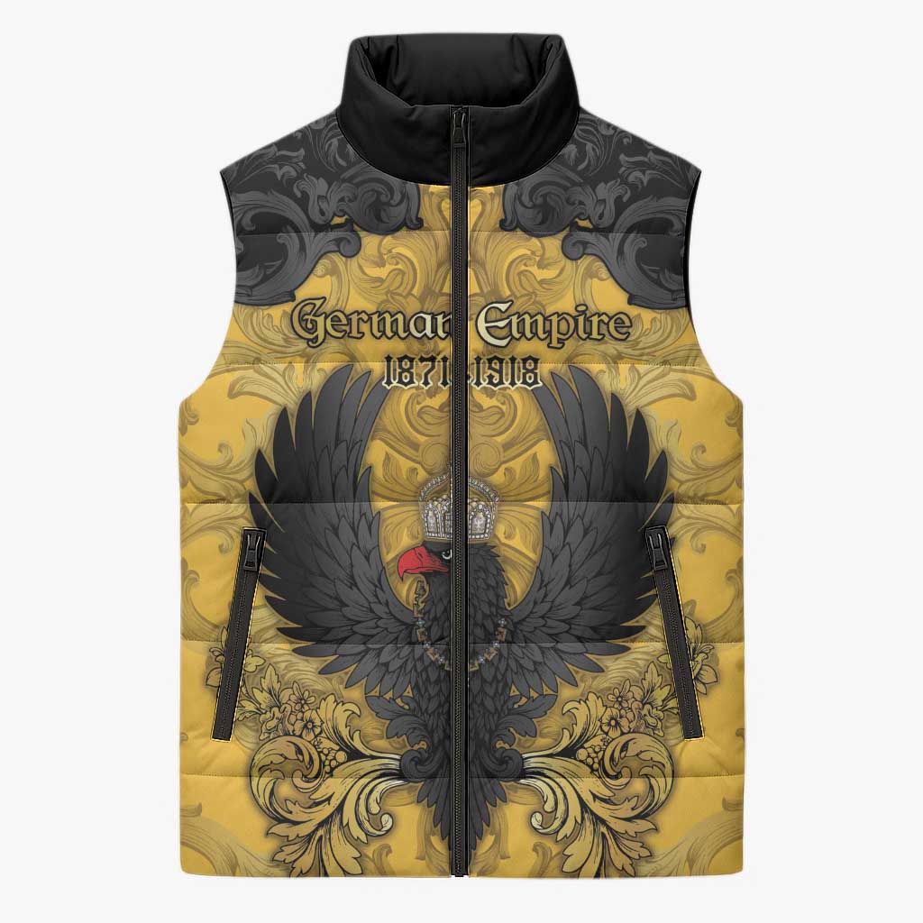 Personalized German Empire Sleeveless Puffer Jacket Imperial Black Eagle With Baroque Patterns - Wonder Print Shop