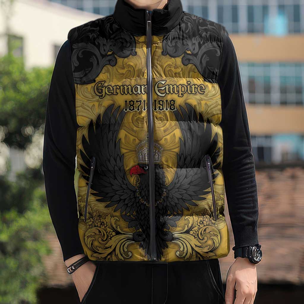 Personalized German Empire Sleeveless Puffer Jacket Imperial Black Eagle With Baroque Patterns - Wonder Print Shop