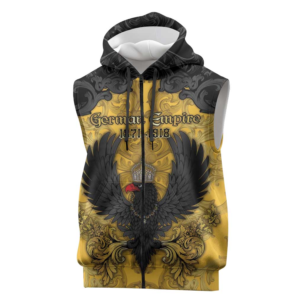 Personalized German Empire Sleeveless Zip Hoodie Imperial Black Eagle With Baroque Patterns - Wonder Print Shop