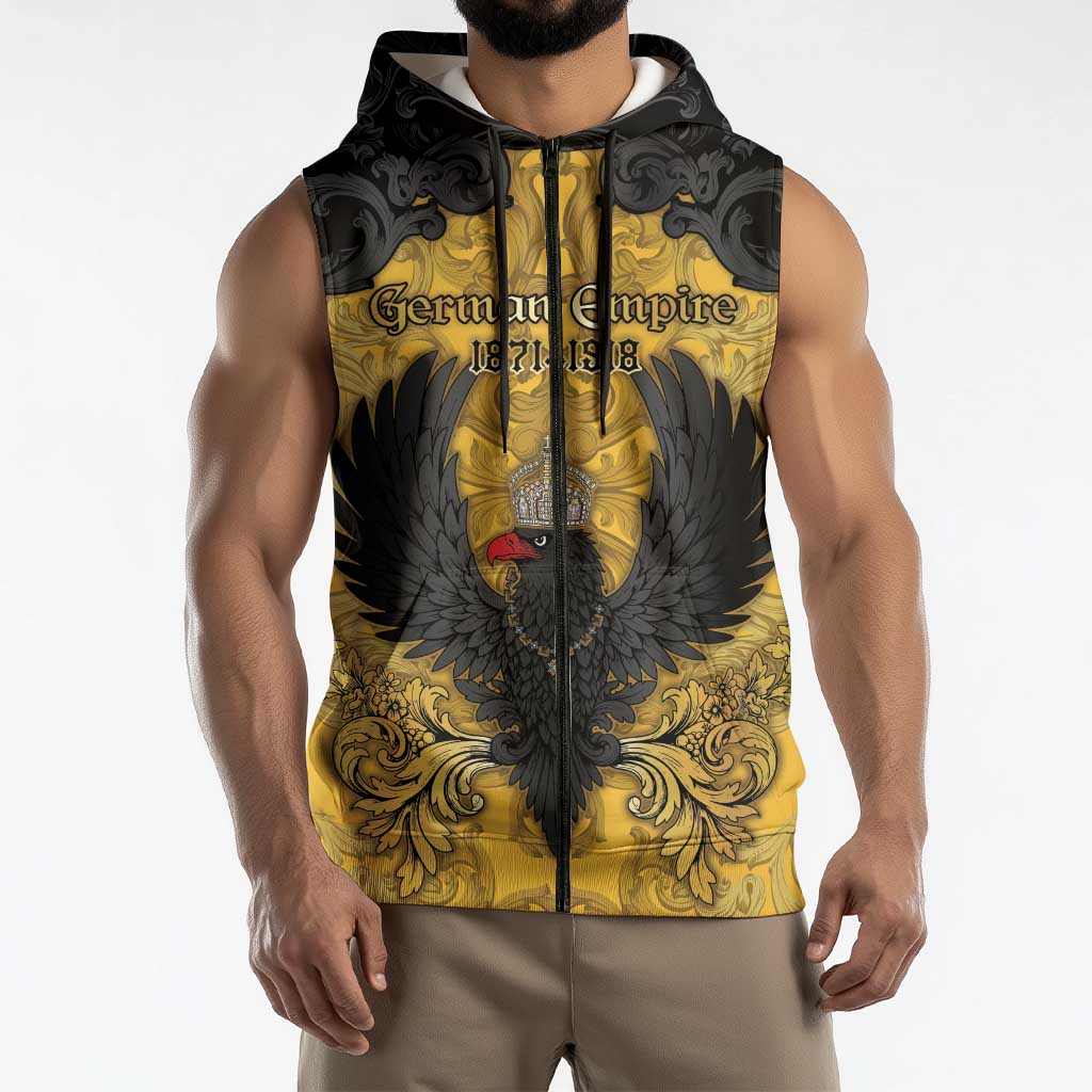 Personalized German Empire Sleeveless Zip Hoodie Imperial Black Eagle With Baroque Patterns - Wonder Print Shop
