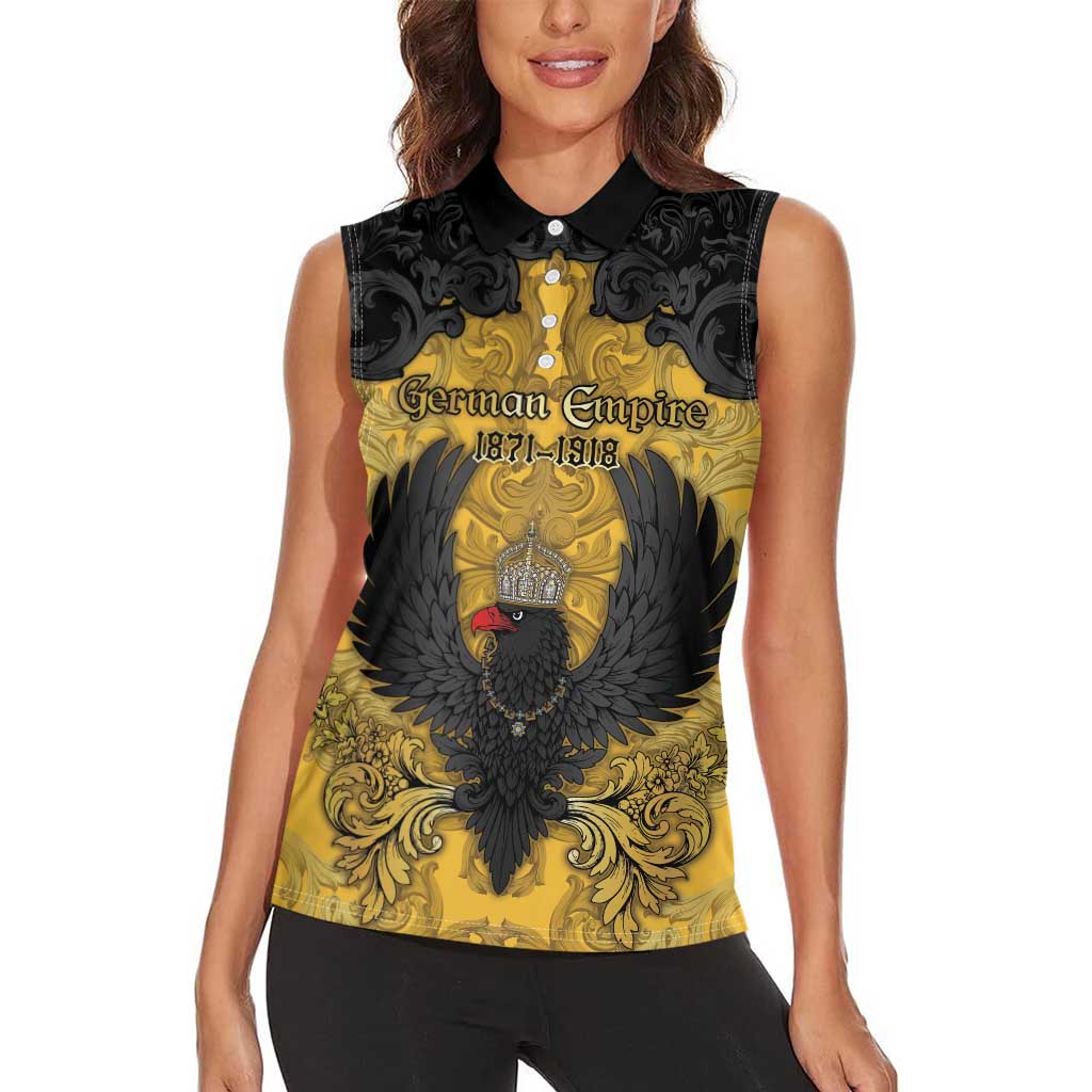 Personalized German Empire Women Sleeveless Polo Shirt Imperial Black Eagle With Baroque Patterns - Wonder Print Shop