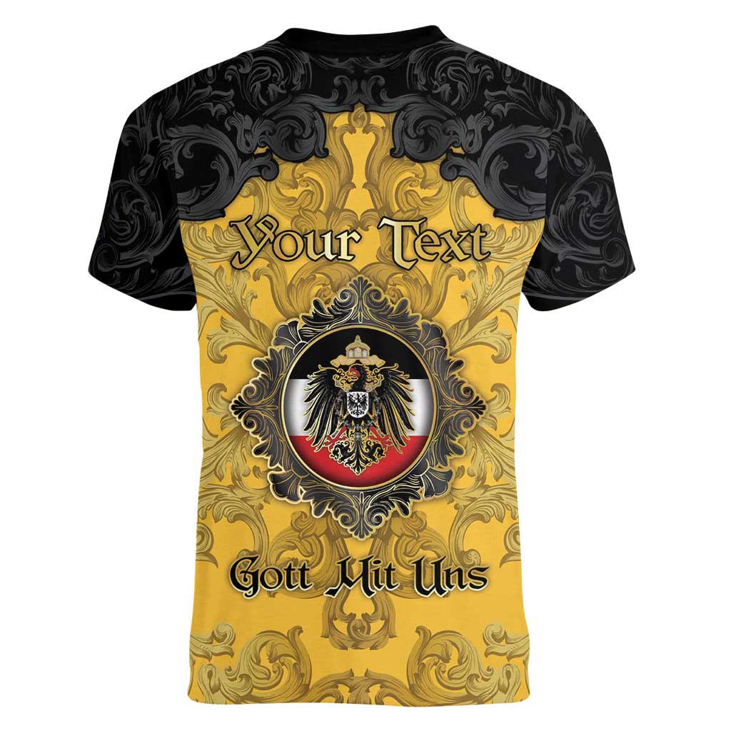 Personalized German Empire Women V-Neck T-Shirt Imperial Black Eagle With Baroque Patterns - Wonder Print Shop