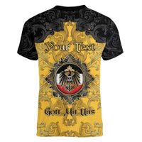 Personalized German Empire Women V-Neck T-Shirt Imperial Black Eagle With Baroque Patterns - Wonder Print Shop