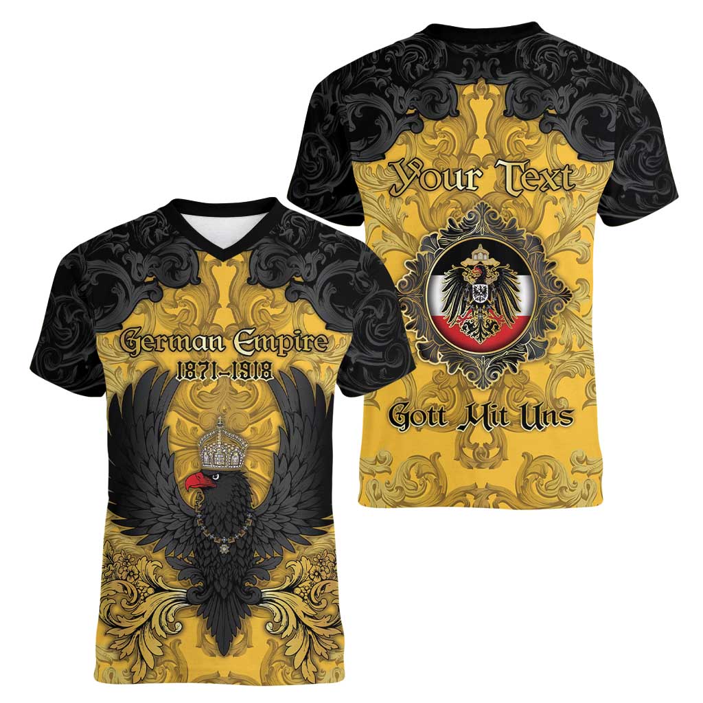 Personalized German Empire Women V-Neck T-Shirt Imperial Black Eagle With Baroque Patterns - Wonder Print Shop