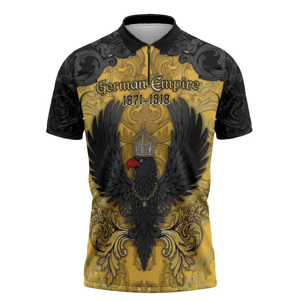 Personalized German Empire Zipper Polo Shirt Imperial Black Eagle With Baroque Patterns - Wonder Print Shop