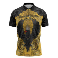 Personalized German Empire Zipper Polo Shirt Imperial Black Eagle With Baroque Patterns - Wonder Print Shop