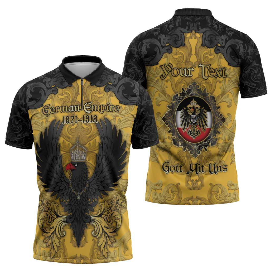 Personalized German Empire Zipper Polo Shirt Imperial Black Eagle With Baroque Patterns - Wonder Print Shop
