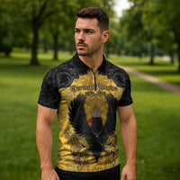 Personalized German Empire Zipper Polo Shirt Imperial Black Eagle With Baroque Patterns - Wonder Print Shop