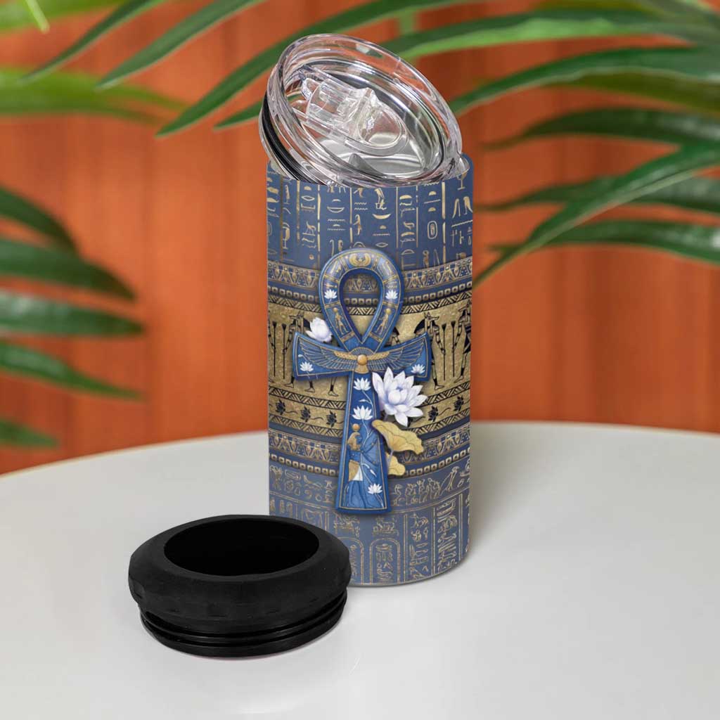 Ankh Egypt 4 in 1 Can Cooler Tumbler Egyptian Lotus Flowers