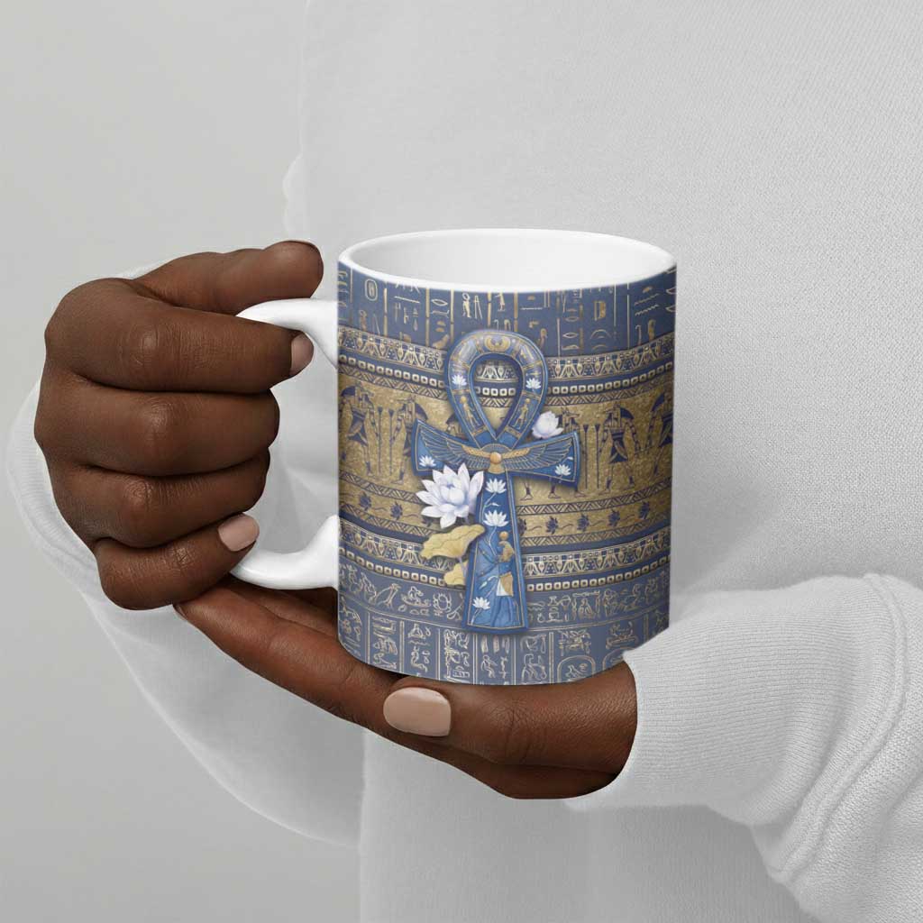 Ankh Egypt Ceramic Mug Egyptian Lotus Flowers