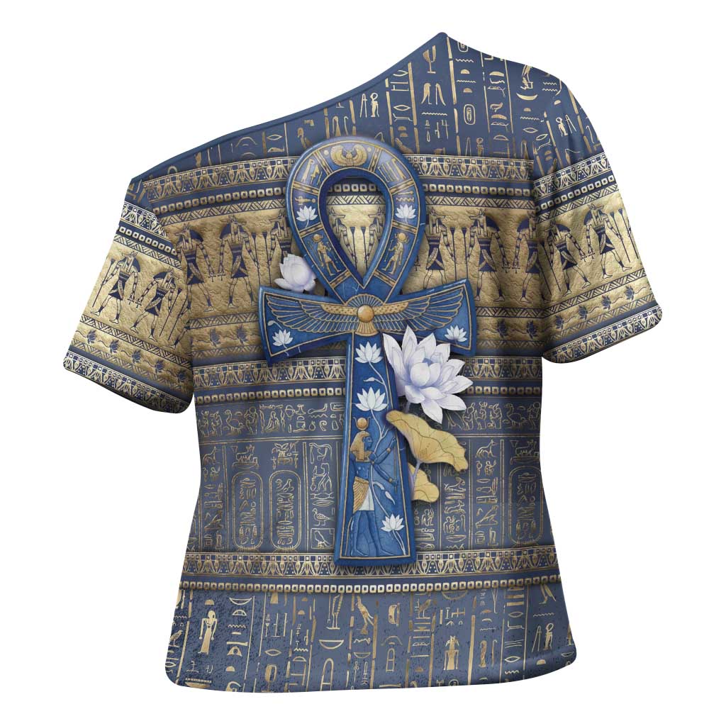 Ankh Egypt Cross Shoulder Shirt Egyptian Lotus Flowers