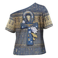 Ankh Egypt Cross Shoulder Shirt Egyptian Lotus Flowers