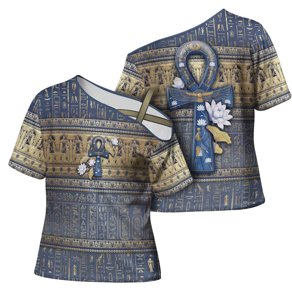 Ankh Egypt Cross Shoulder Shirt Egyptian Lotus Flowers