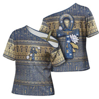 Ankh Egypt Cross Shoulder Shirt Egyptian Lotus Flowers