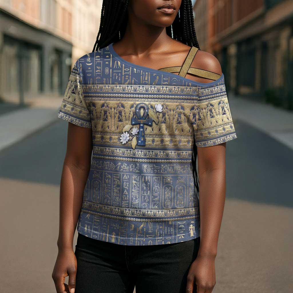 Ankh Egypt Cross Shoulder Shirt Egyptian Lotus Flowers