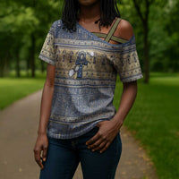 Ankh Egypt Cross Shoulder Shirt Egyptian Lotus Flowers