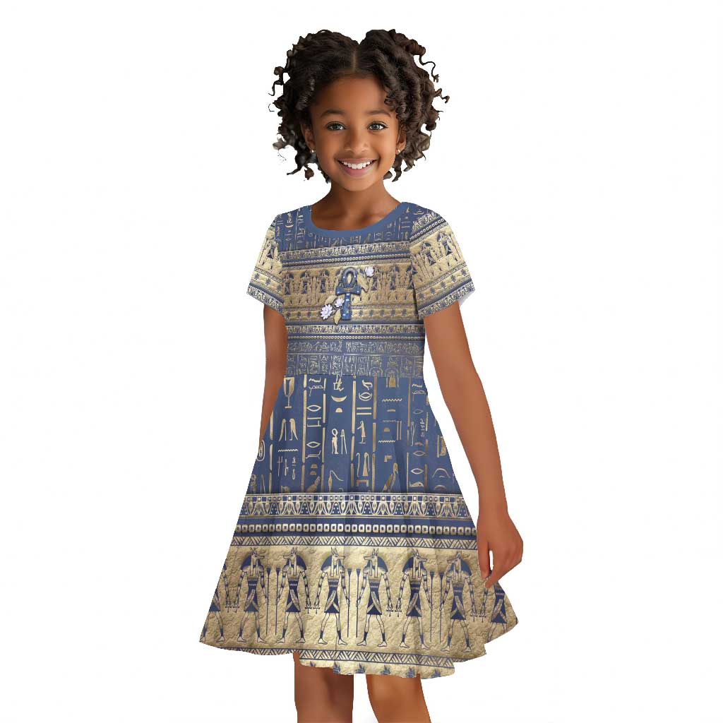 Ankh Egypt Kid Short Sleeve Dress Egyptian Lotus Flowers