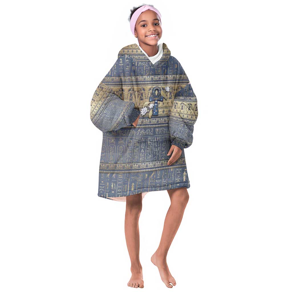 Ankh Egypt Kid Wearable Blanket Hoodie Egyptian Lotus Flowers