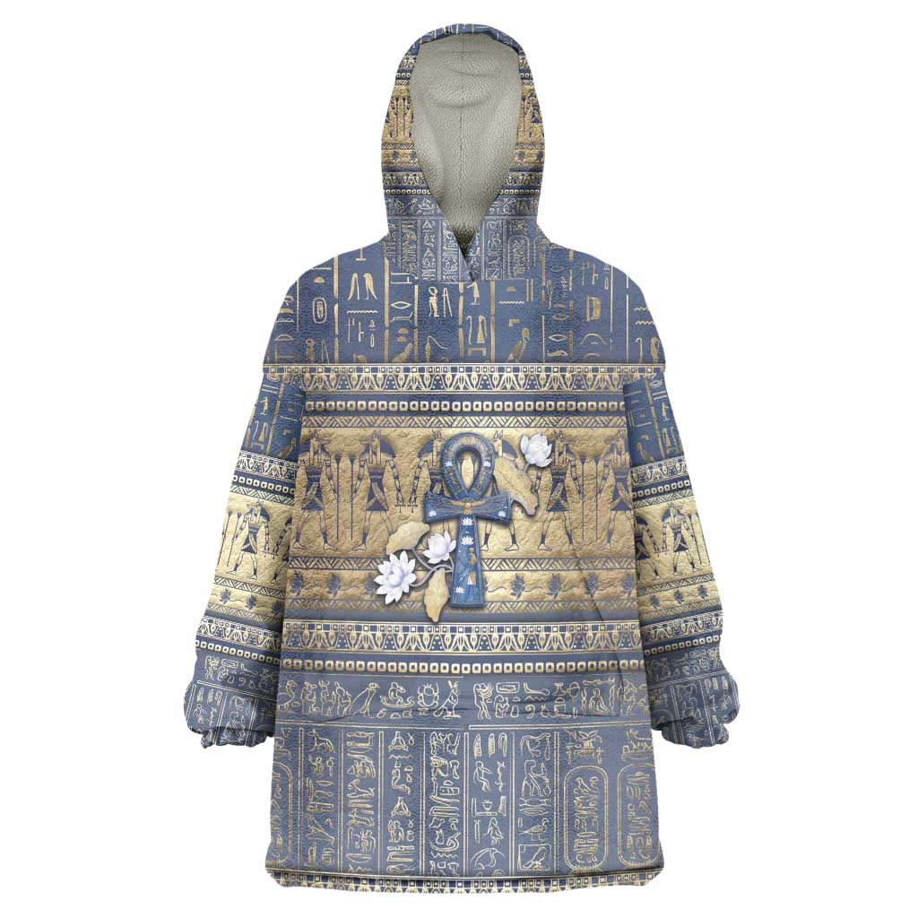 Ankh Egypt Kid Wearable Blanket Hoodie Egyptian Lotus Flowers