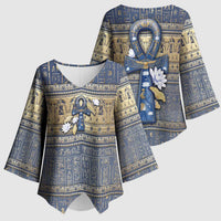 Ankh Egypt Kimono Sleeve Blouse Egyptian Lotus Flowers
