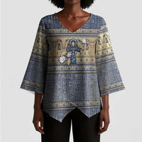Ankh Egypt Kimono Sleeve Blouse Egyptian Lotus Flowers