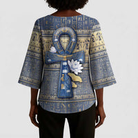 Ankh Egypt Kimono Sleeve Blouse Egyptian Lotus Flowers