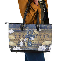 Ankh Egypt Leather Tote Bag Egyptian Lotus Flowers