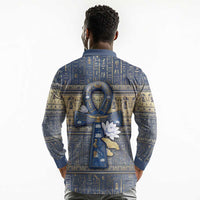 Ankh Egypt Long Sleeve Polo Shirt Egyptian Lotus Flowers