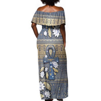 Ankh Egypt Off Shoulder Maxi Dress Egyptian Lotus Flowers