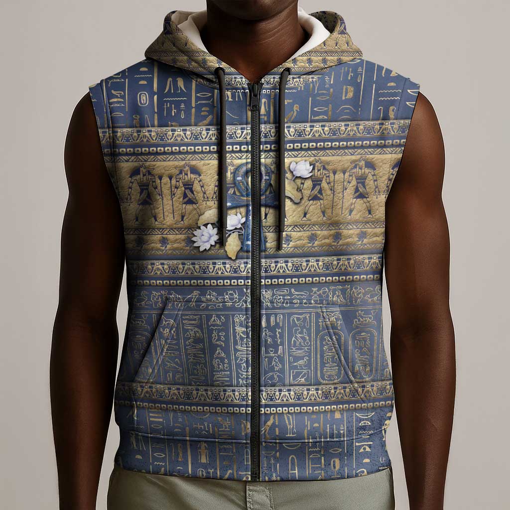 Ankh Egypt Sleeveless Zip Hoodie Egyptian Lotus Flowers
