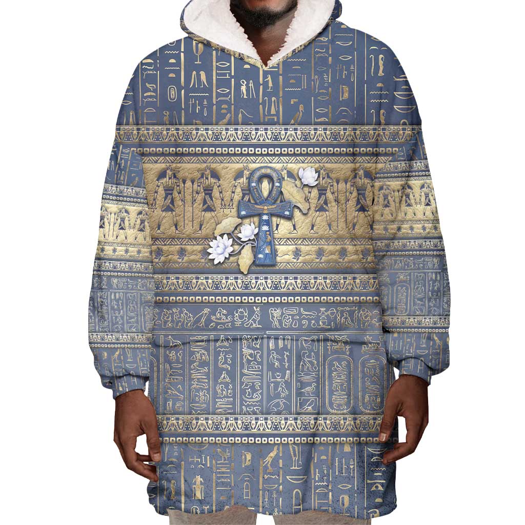 Ankh Egypt Wearable Blanket Hoodie Egyptian Lotus Flowers