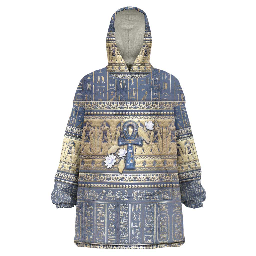 Ankh Egypt Wearable Blanket Hoodie Egyptian Lotus Flowers
