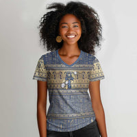 Ankh Egypt Women V-Neck T-Shirt Egyptian Lotus Flowers
