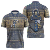 Ankh Egypt Zipper Polo Shirt Egyptian Lotus Flowers