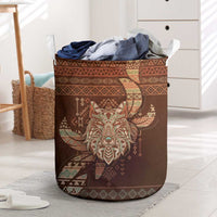 Wolf Native American Laundry Basket Tribal Geometric Earth Tone