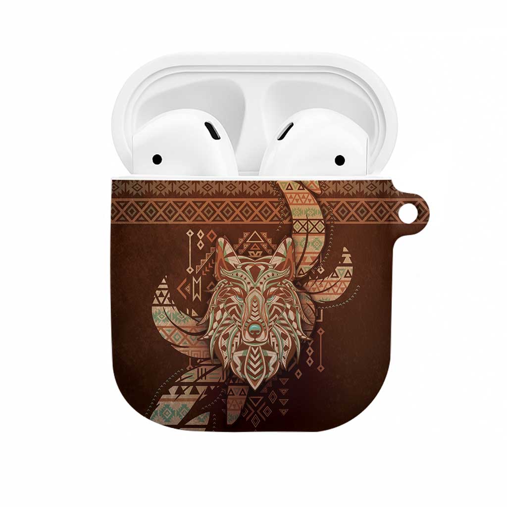 Wolf Native American AirPods Case Tribal Geometric Earth Tone