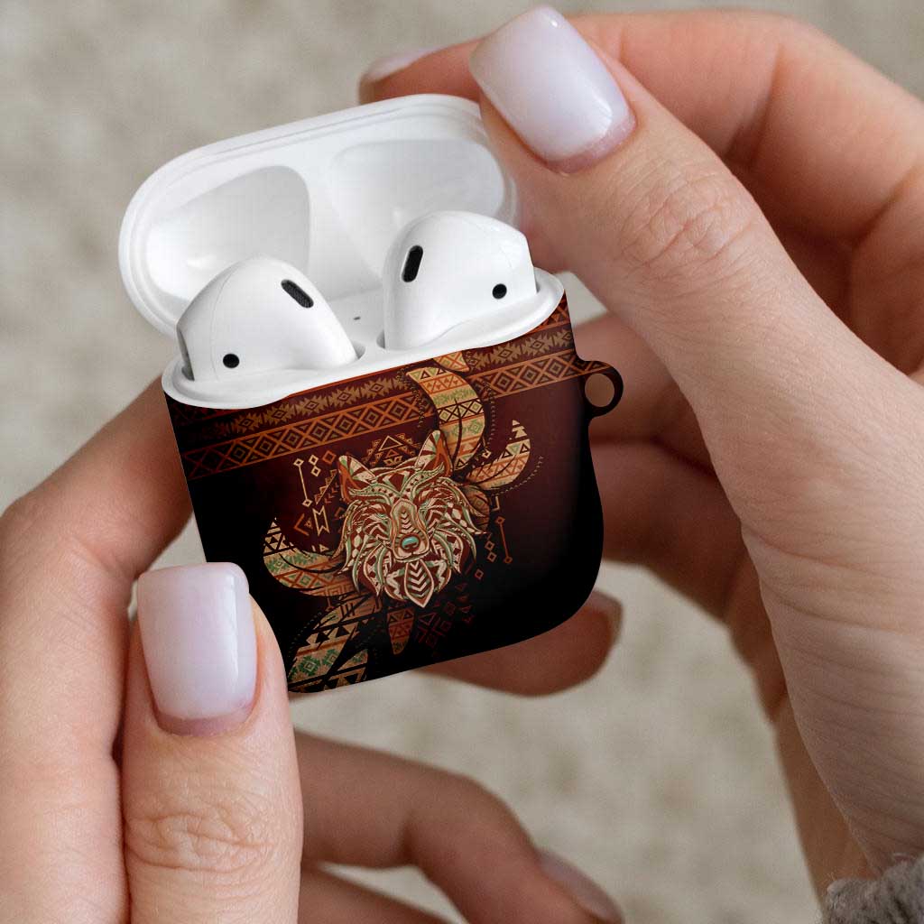 Wolf Native American AirPods Case Tribal Geometric Earth Tone