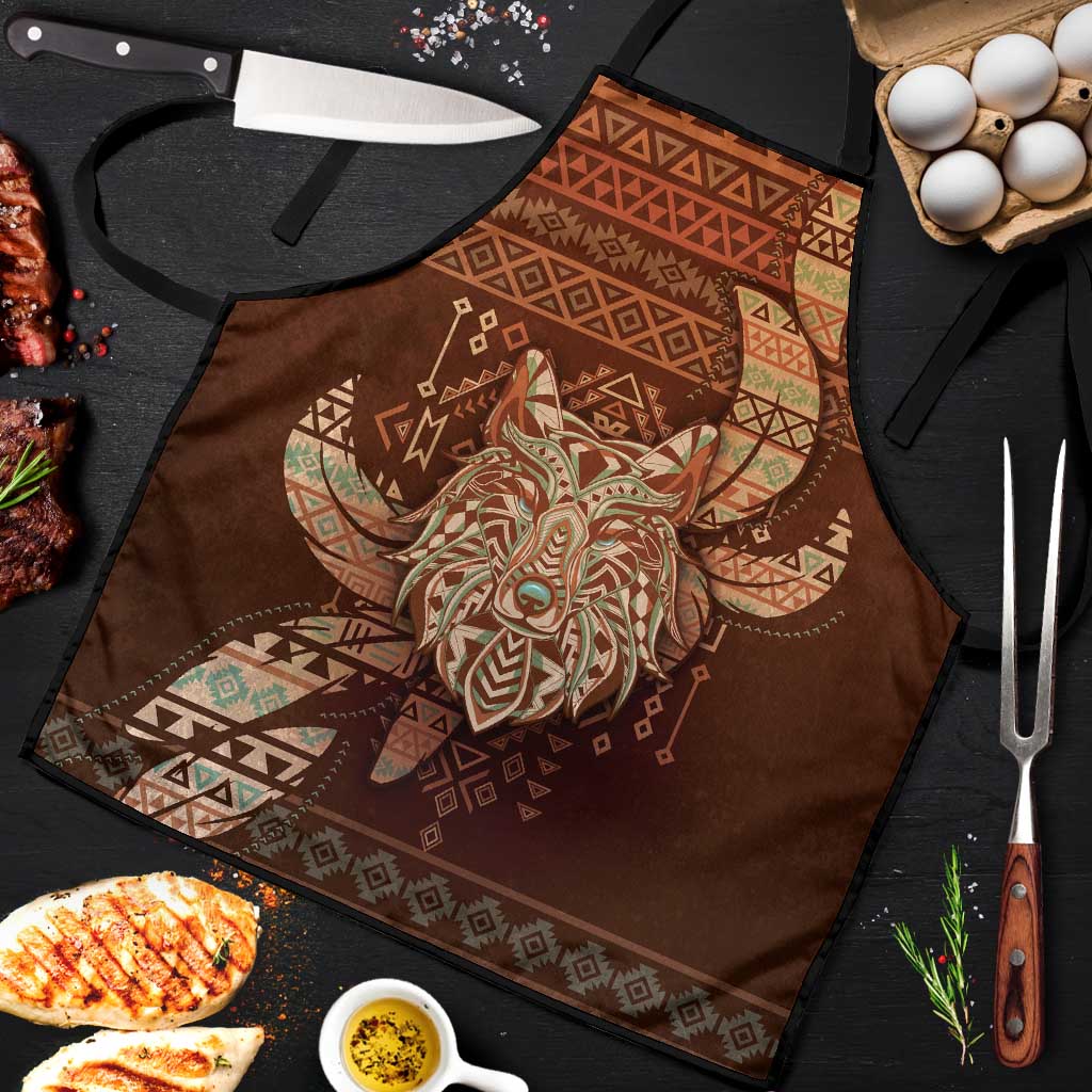 Wolf Native American Apron Tribal Geometric Earth Tone