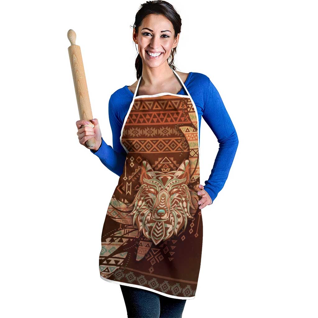 Wolf Native American Apron Tribal Geometric Earth Tone