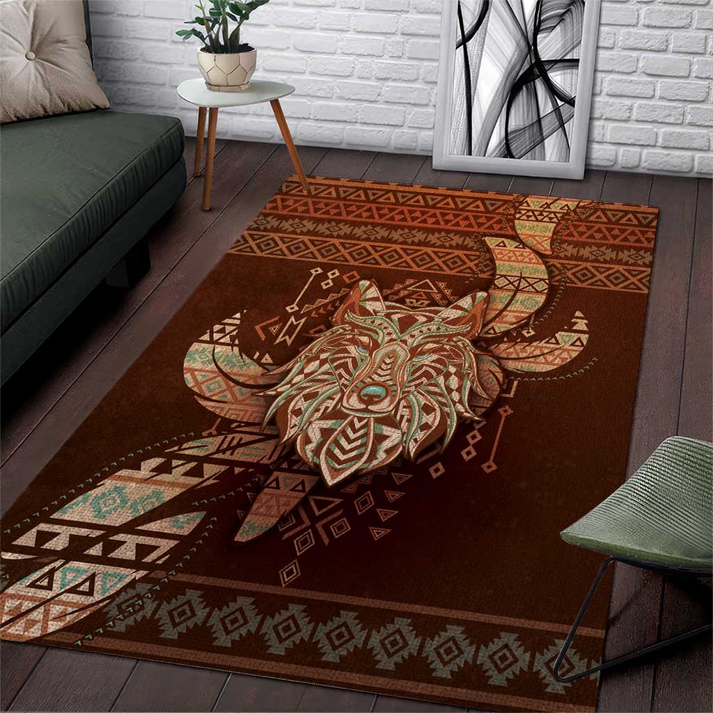 Wolf Native American Area Rug Tribal Geometric Earth Tone