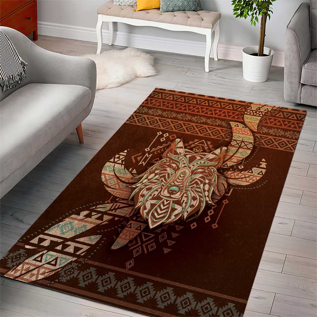 Wolf Native American Area Rug Tribal Geometric Earth Tone