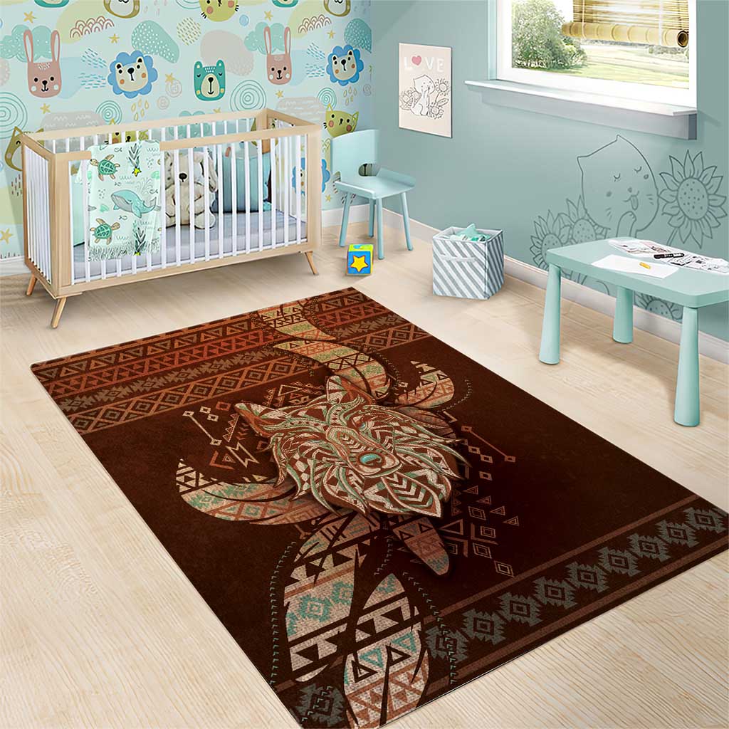 Wolf Native American Area Rug Tribal Geometric Earth Tone