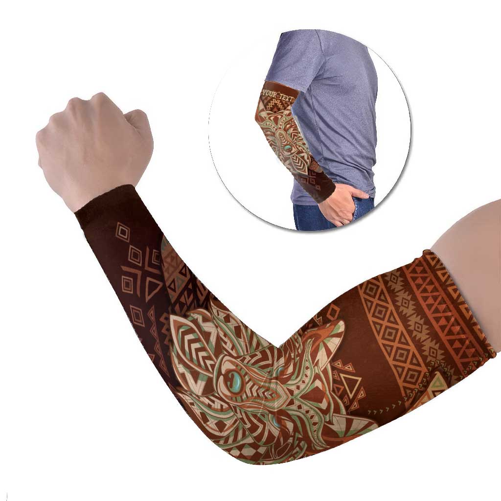 Personalized Wolf Native American Arm Sleeves Tribal Geometric Earth Tone