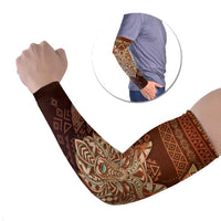 Personalized Wolf Native American Arm Sleeves Tribal Geometric Earth Tone