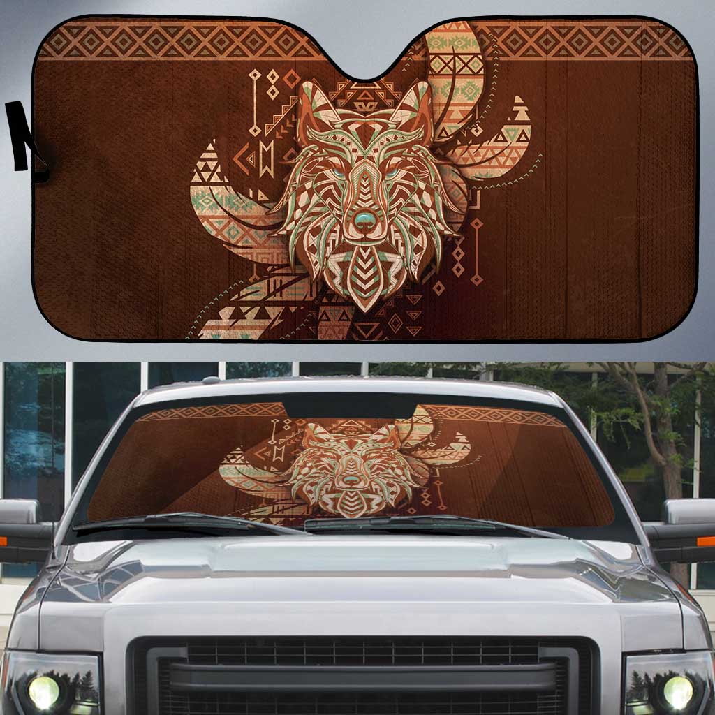 Wolf Native American Auto Sun Shade Tribal Geometric Earth Tone