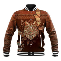 Personalized Wolf Native American Baseball Jacket Tribal Geometric Earth Tone