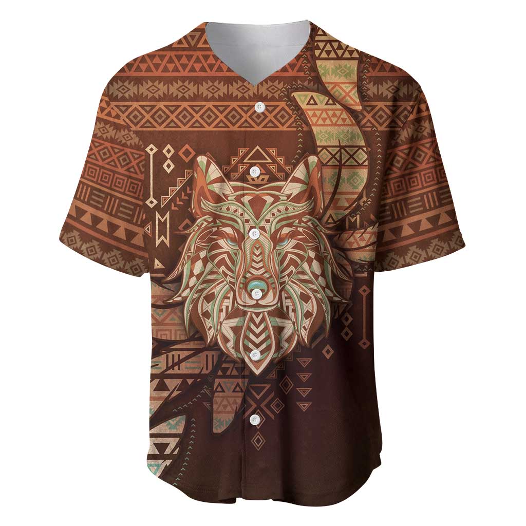 Personalized Wolf Native American Baseball Jersey Tribal Geometric Earth Tone
