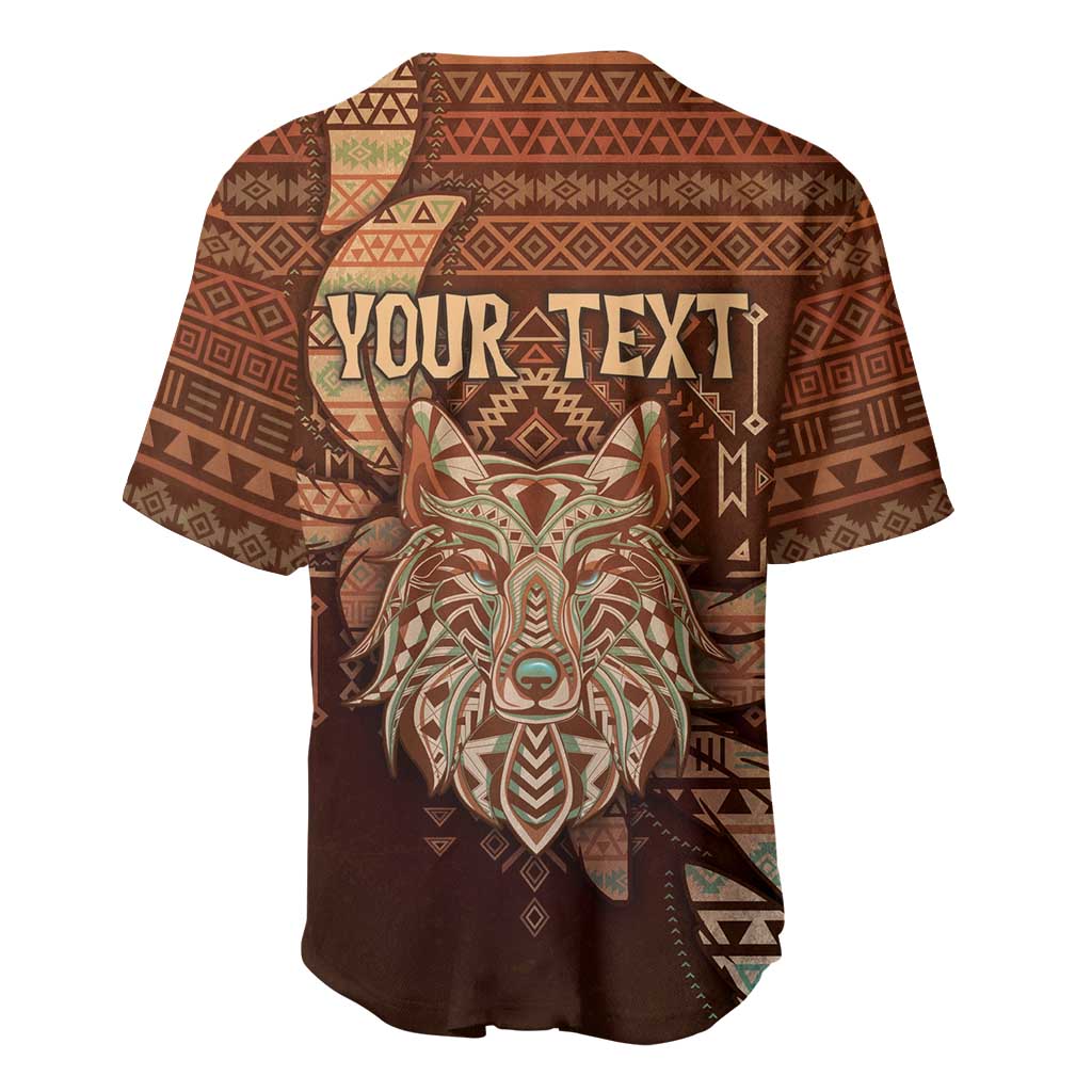 Personalized Wolf Native American Baseball Jersey Tribal Geometric Earth Tone